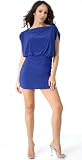 Sassy Short Trendy Stretch Draped-Sleeve Mini Dress from Hot Fash Dresses - PRIMO Royal Blue