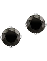 14K White Gold Black Round Brilliant Cut Diamond Earring Studs