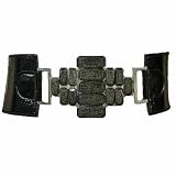 WIDE BLACK CRACKLE ONYX RHINESTONE STRETCH BELT - M L