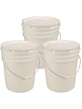 5 Gallon White Bucket & Lid - Set of 3 - Durable 90 Mil All Purpose Pail - Food Grade - BPA Free Plastic -