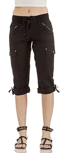 Classic Designs Womens Stretch Poplin Elastic Waist Cargo Capri (S-3X)