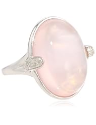 Sterling Silver Oval Rose Quartz and Diamond-Accented Ring, Size 7