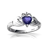14K White Gold Heart Created Sapphire Celtic Claddagh Ring