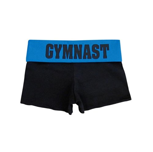 Black/Blue "Gymnast" Foldover Yoga Shorts
