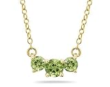 1.00 CTW Peridot Three Stone Pendant Necklace 14K Yellow Gold