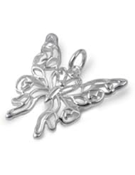 Sterling Silver Fancy Butterfly Design Pendant Polished Charm Pure 925 New 24mm with 1.2mm Rope Chain