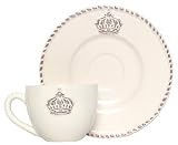 Majolica Ceramic Pottery Crown Cup and Saucer 3" H 10 oz