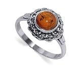 Sterling Silver Round Cut Baltic Cool Amber Ring Accents 2mm Band Size 4.5,5,6,6.5,7,7.5,9.5,10,10.5