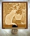 Cat with Flowers Flat Porcelain Lithophane Nightlight
