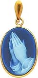 14K Gold Praying Hands Agate Cameo Pendant Jewelry