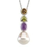 14K White or Yellow Gold Paspaley South Sea Cultured Pearl, Citrine, Peridot and Amethyst Pendant