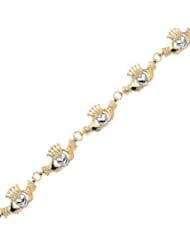 2-Tone 14K White & Yellow Gold Polished Finish Claddagh Bracelet