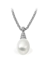 18K Palladium White Gold Paspaley South Sea Cultured Fine Drop Pearl and Diamond Pendant - 13.00mm -- LIFETIME WARRANTY