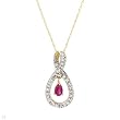 Necklace With Precious Stones - Genuine Diamonds and Ruby Made of Yellow Gold Length 18in