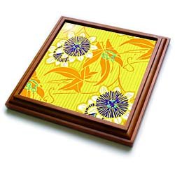 TNMPastPerfect Floral - Art Nouveau Blue Flowers on Yellow - Trivets
