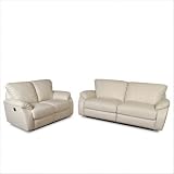 Milano Bonded Leather Dual Reclining Sofa and Loveseat Set in Ivory