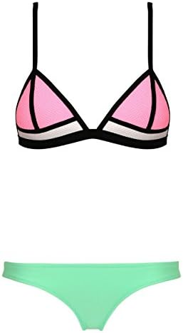 Pinkdream Women's Bikini Set Push up Bright Diving Suit Neoprene Swimsuit Swimwear (medium, pink&Green)