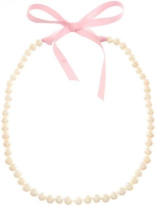 Filii Girls Freshwater Pearl Necklace with Green Ribbon (Pink)
