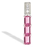 14K White Gold Emerald-cut Created Pink Sapphire and Diamond 3-Stone Pendant