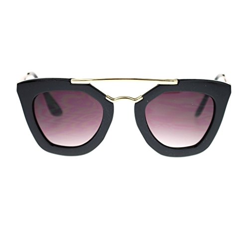 Evebright Womens Squared Double Metal Bridge Thick Plastic Cat Eye Sunglasses Black
