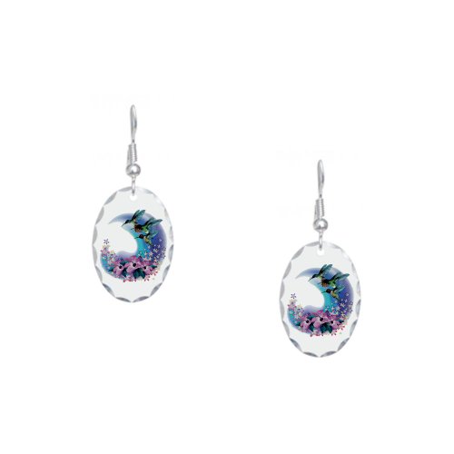 Earring Oval Charm Hummingbird And Hibiscus