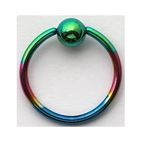 Anneau boule - Anodis�e Couleur Arc en Ciel - Cartilage/Septum/G�nital/Lobe/Sourcil/T�ton/Nez/ Nombril - Acier Chirurgical 316L, 1.2mm x 10mm