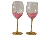 ArtisanStreet's Rose Petal Hand Painted Wine Glasses with Gold Stems & Base. Set of 2. One of a Kind. Signed by Artisan