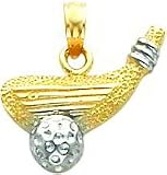 14K Two Tone Gold Golf Club and Ball Pendant Jewelry