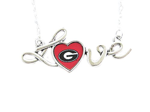 Georgia Bulldogs UGA Heart Love Script Fashion Necklace Jewelry