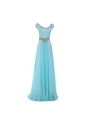 Crystals Crystal Lace-Up Beaded Scoop Neck Chiffon Evening Dress 