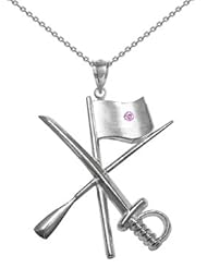 Color Guard Flag Rifle Saber Necklace in Silver with Pink Sapphire