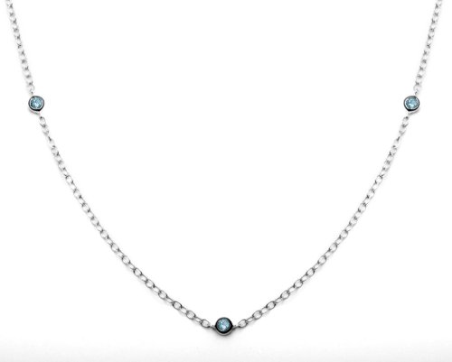 10k White Gold Blue Diamond Station Necklace