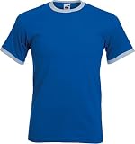 Fruit of the Loom plain ringer t-shirt Royal blue body white contrast XL (44 - 46 inch chest)