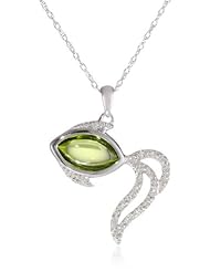 10k White Gold Fish Peridot Diamond Pendant Necklace (0.03 cttw, I-J Color, I2-I3 Clarity), 18"