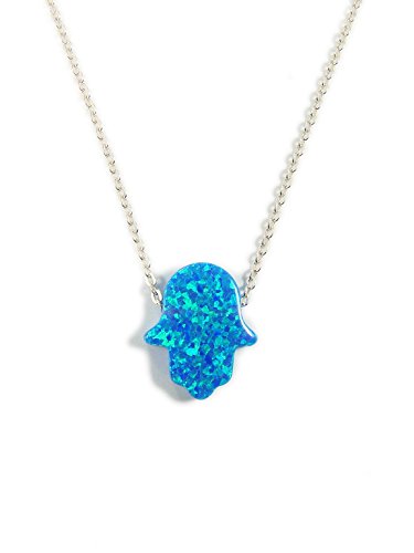 Martinuzzi AccessoriesBlue Opal Hamsa Hand Pendant Necklace Sterling Silver Chain