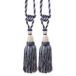 Pair of Ivory and Navy Blue Jane Tassels by Luxury Lane