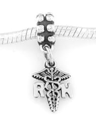 Sterling Silver Small Rn Registered Nurse Caduceus Dangle Bead Charm