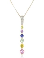 10k Yellow Gold Multi-Colored Sapphire and Diamond Pendant Necklace, 18"