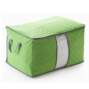 Domire Quilt Cloth Blanket Fabric Storage Organizer Bag Transparent Window Bamboo Charcoal Box (Green)