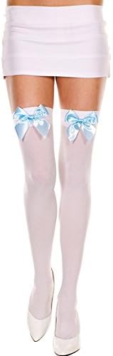 Rocily Women Top Thigh High Silk Stocking with Bow White Blue