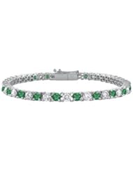 Created Emerald and Cubic Zirconia Prong Set 10K White Gold Tennis Bracelet 2.00 CT TGW