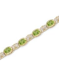14K Yellow Gold Oval Peridot and Diamond Bracelet