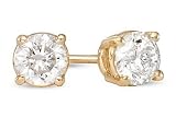 1 Carat Diamond Stud Earrings 18k Yellow Gold Round