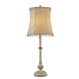 Mary-kate and Ashley Elemis Table Lamp. Black and earth-toned ceramic lamp with beige fabric shade. W14
