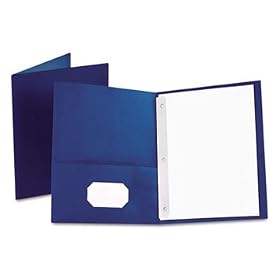 Twin-Pocket Portfolio, Tang Clip, Letter, 1/2 Capacity, Blue, 25/Box