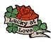 Lucky At Love - with Red Rose, 3 Four Leaf Clovers / Irish Shamrocks - Embroidered Iron On or Sew On Patch