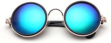 Male and female models circular frame Colorful retro reflective sunglasses tide wild (Gold frame blue green lenses)