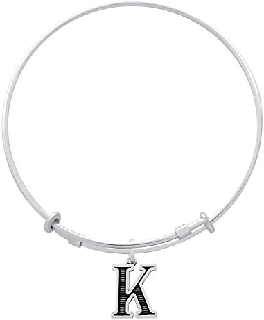 Jenaforte © .925 Sterling Silver Expandable Charm Bangle Initial Charms K