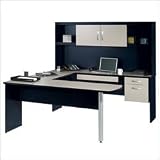 Sand Granite and Charcoal U Shaped Desk with Hutch GCA102