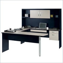 U-Shaped Desk Set 1 in Sand Granite and Charcoal - In Space New Generation - Bestar Office Furniture - 63852-86